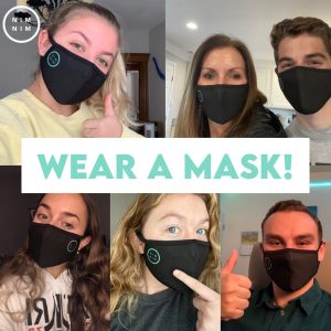 A set of people wearing a mask