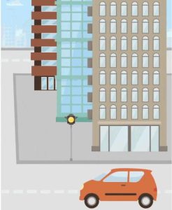 A car and building clipart
